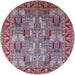 Round Mid-Century Modern Dark Raspberry Purple Oriental Rug, urb2151