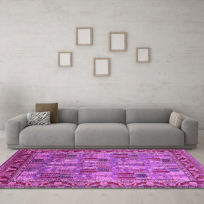 Machine Washable Oriental Pink Industrial Rug in a Living Room, wshurb2151pnk