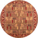 Round Machine Washable Oriental Orange Industrial Area Rugs, wshurb2151org