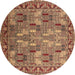 Round Oriental Brown Industrial Rug, urb2151brn