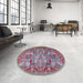 Round Mid-Century Modern Dark Raspberry Purple Oriental Rug in a Office, urb2151