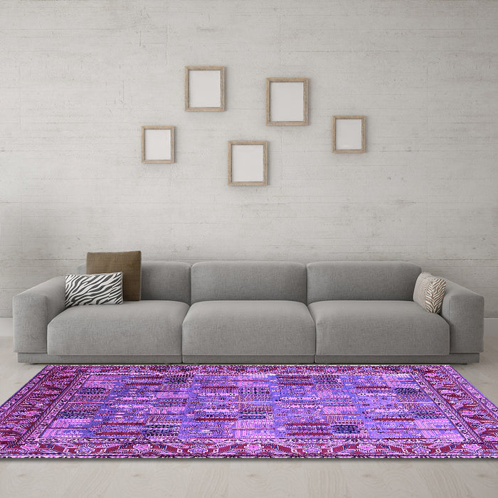 Machine Washable Oriental Purple Industrial Area Rugs in a Living Room, wshurb2151pur