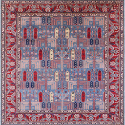 Square Mid-Century Modern Dark Raspberry Purple Oriental Rug, urb2151