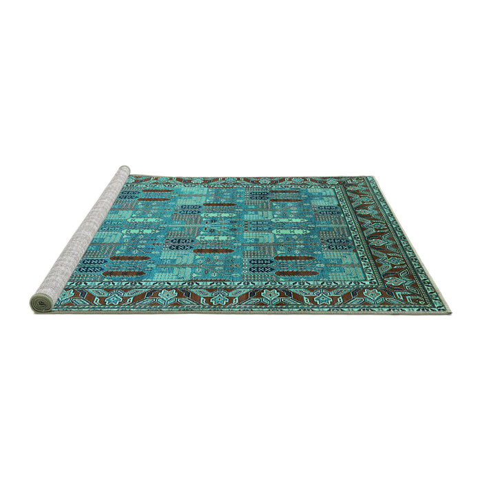 Sideview of Machine Washable Oriental Turquoise Industrial Area Rugs, wshurb2151turq