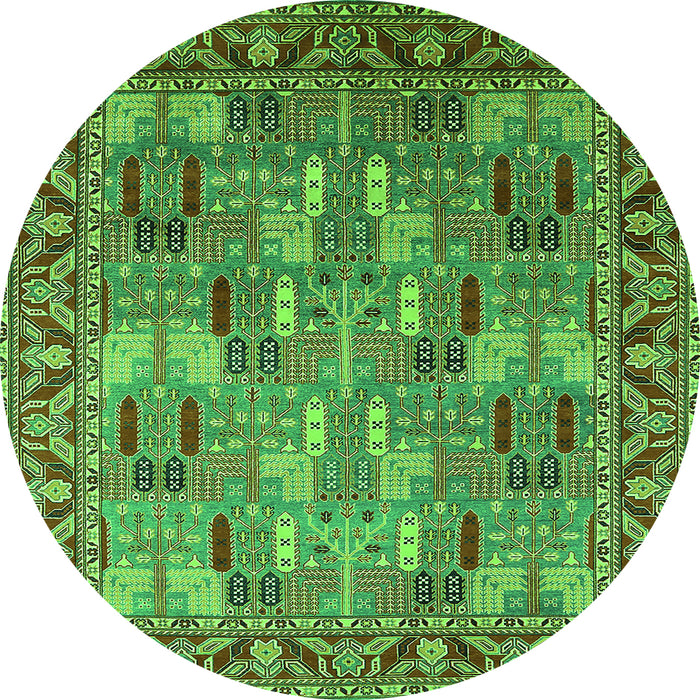 Round Machine Washable Oriental Green Industrial Area Rugs, wshurb2151grn
