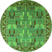 Round Machine Washable Oriental Green Industrial Area Rugs, wshurb2151grn