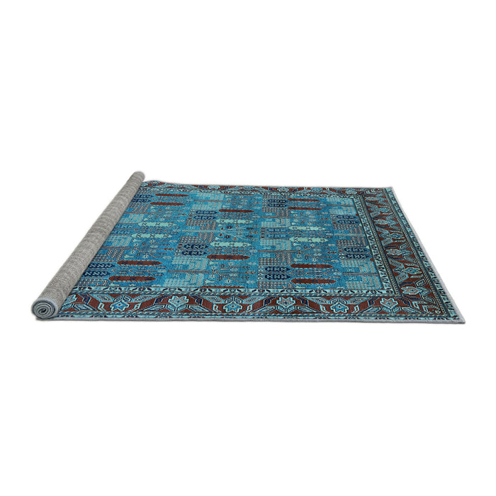 Sideview of Machine Washable Oriental Light Blue Industrial Rug, wshurb2151lblu