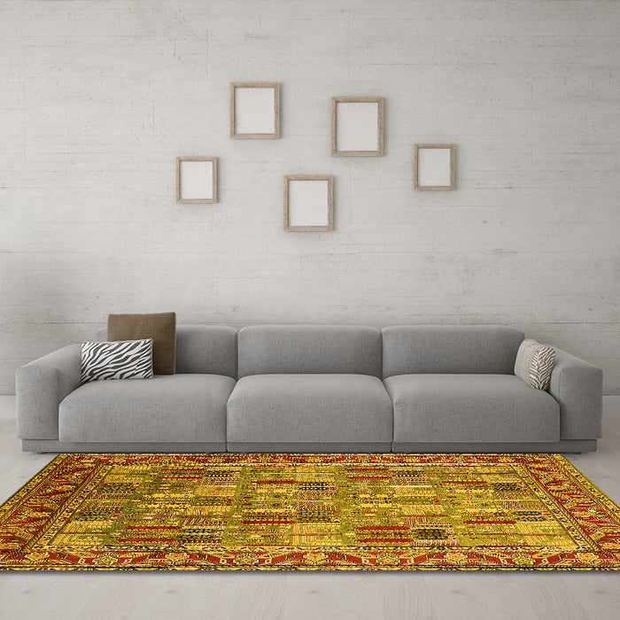 Machine Washable Oriental Yellow Industrial Rug in a Living Room, wshurb2151yw