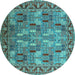 Round Machine Washable Oriental Turquoise Industrial Area Rugs, wshurb2151turq