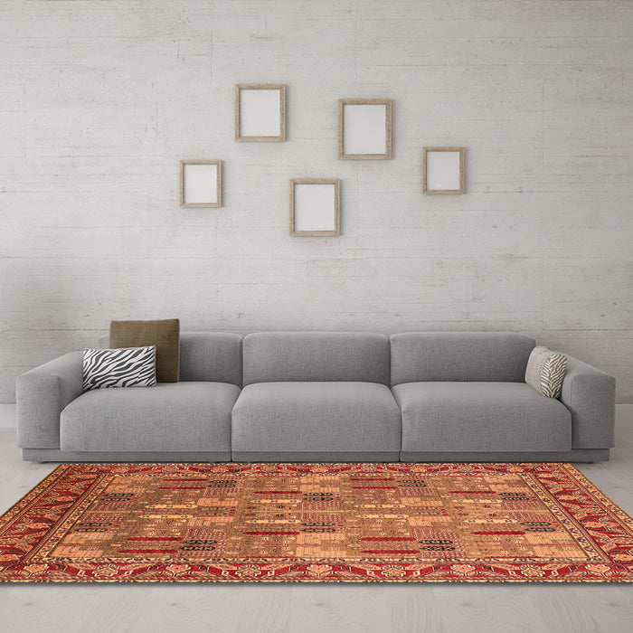 Machine Washable Oriental Orange Industrial Area Rugs in a Living Room, wshurb2151org