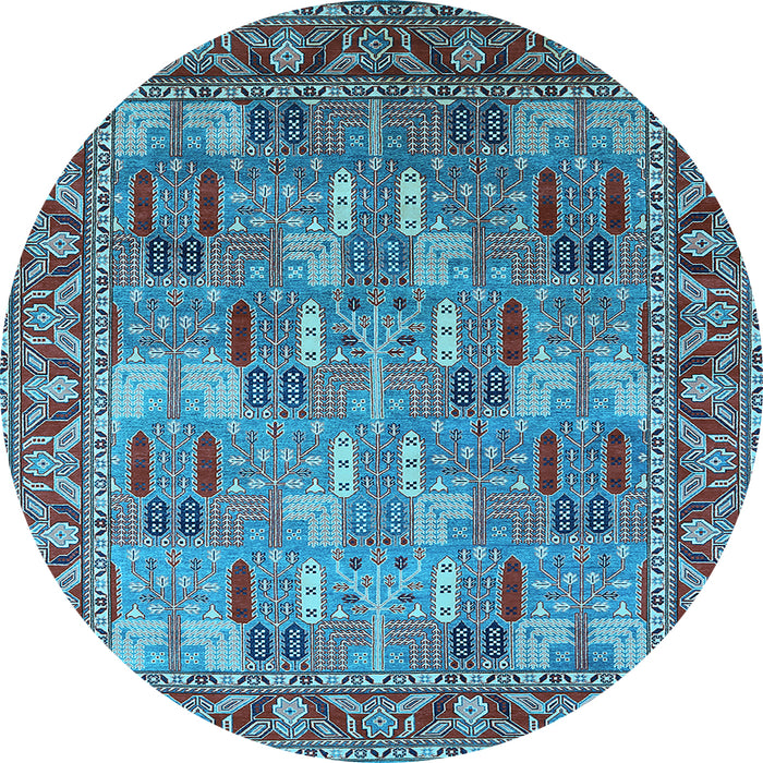 Round Machine Washable Oriental Light Blue Industrial Rug, wshurb2151lblu