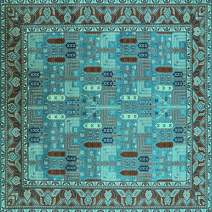 Square Machine Washable Oriental Turquoise Industrial Area Rugs, wshurb2151turq
