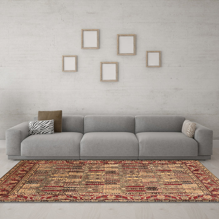 Machine Washable Oriental Brown Industrial Rug in a Living Room,, wshurb2151brn