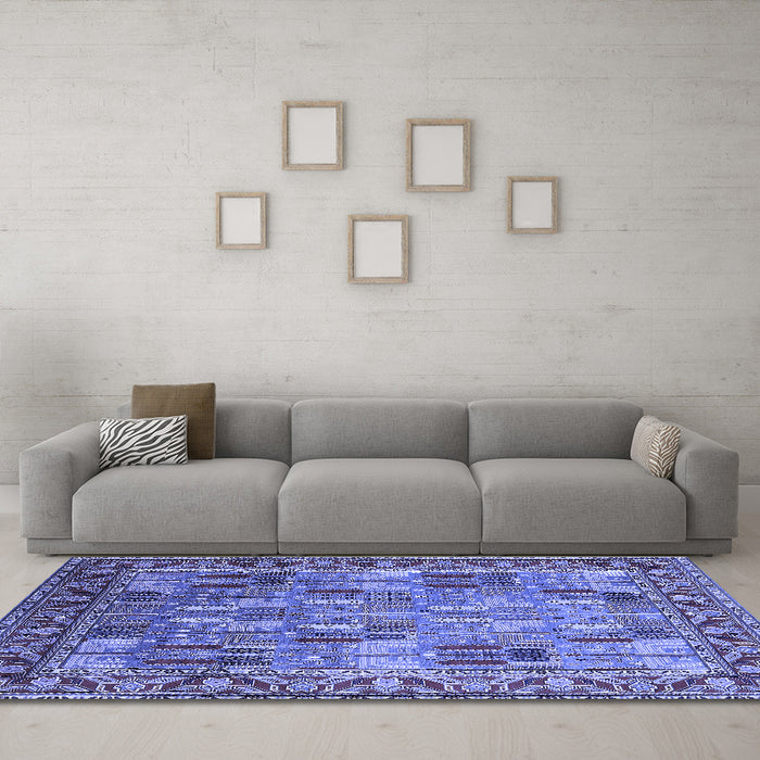 Machine Washable Oriental Blue Industrial Rug in a Living Room, wshurb2151blu