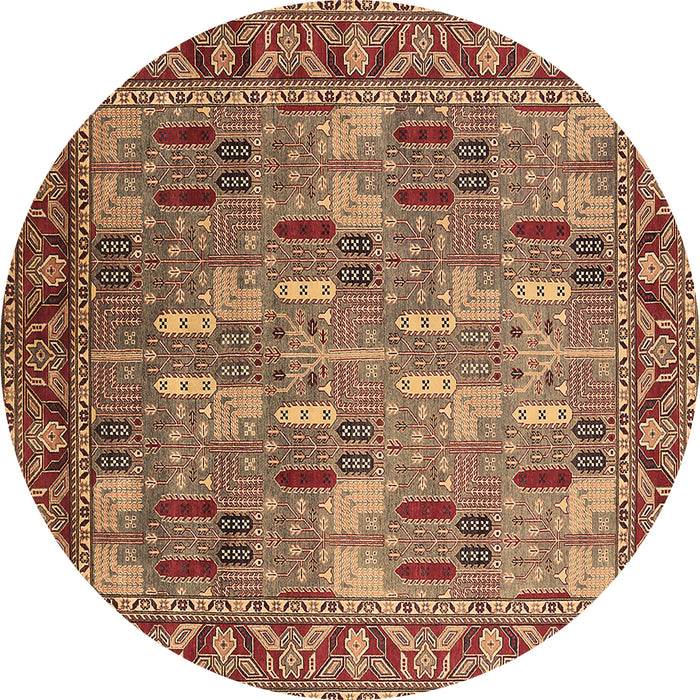 Round Machine Washable Oriental Brown Industrial Rug, wshurb2151brn