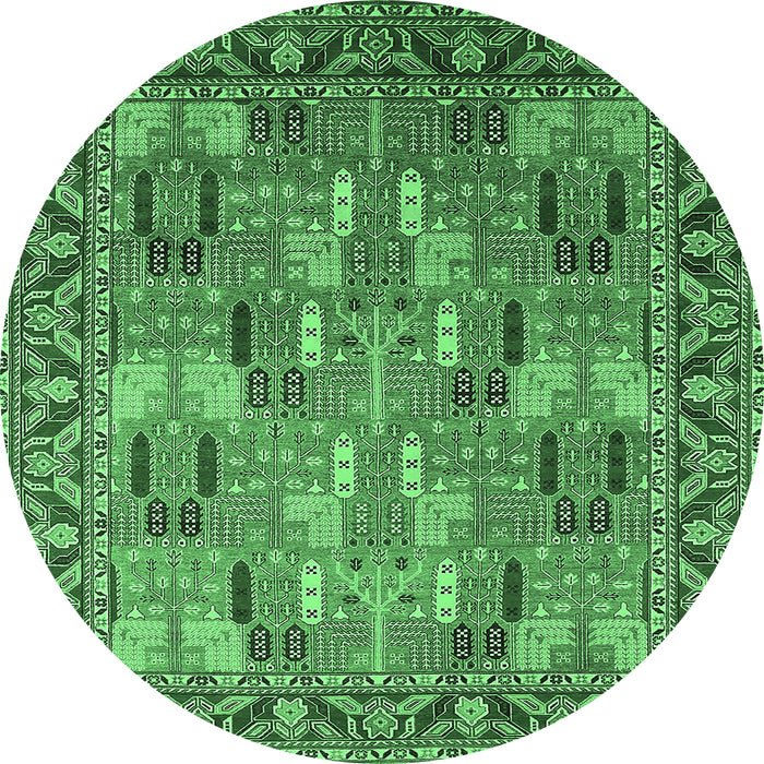 Round Oriental Emerald Green Industrial Rug, urb2151emgrn