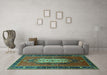 Machine Washable Oriental Turquoise Industrial Area Rugs in a Living Room,, wshurb2152turq