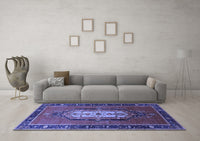 Machine Washable Oriental Blue Industrial Rug, wshurb2152blu