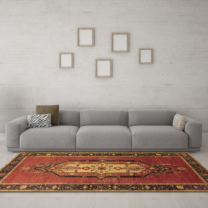 Machine Washable Oriental Brown Industrial Rug in a Living Room,, wshurb2152brn