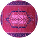 Round Machine Washable Oriental Pink Industrial Rug, wshurb2152pnk