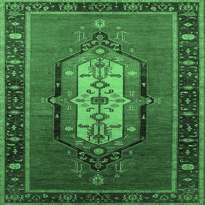 Square Machine Washable Oriental Emerald Green Industrial Area Rugs, wshurb2152emgrn