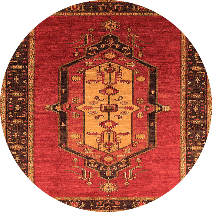 Round Machine Washable Oriental Orange Industrial Area Rugs, wshurb2152org