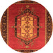 Round Machine Washable Oriental Orange Industrial Area Rugs, wshurb2152org