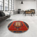 Round Mid-Century Modern Red Oriental Rug in a Office, urb2152