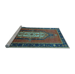 Sideview of Machine Washable Oriental Light Blue Industrial Rug, wshurb2152lblu