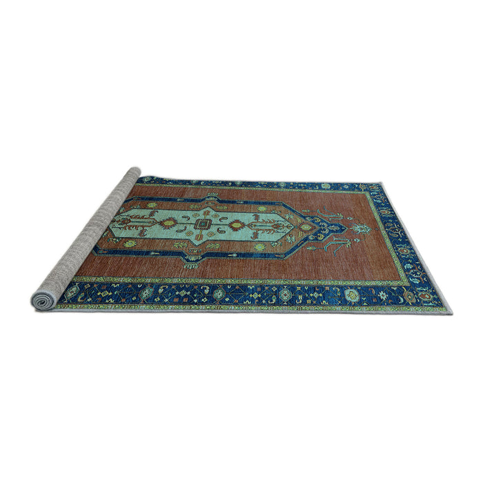 Sideview of Machine Washable Oriental Light Blue Industrial Rug, wshurb2152lblu