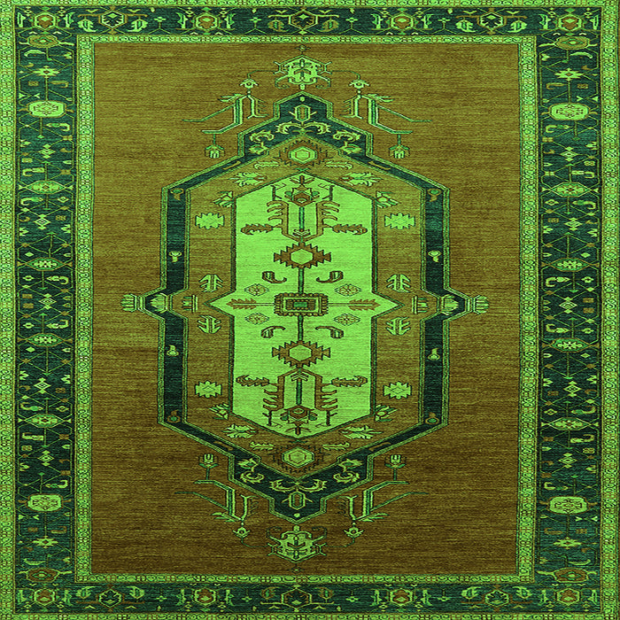 Square Machine Washable Oriental Green Industrial Area Rugs, wshurb2152grn