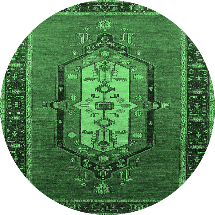 Round Oriental Emerald Green Industrial Rug, urb2152emgrn
