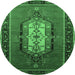 Round Oriental Emerald Green Industrial Rug, urb2152emgrn