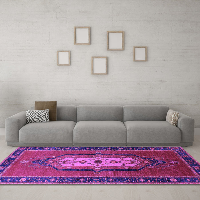 Machine Washable Oriental Purple Industrial Area Rugs in a Living Room, wshurb2152pur