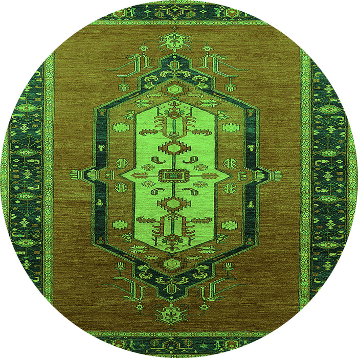 Round Machine Washable Oriental Green Industrial Area Rugs, wshurb2152grn