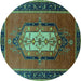 Round Oriental Turquoise Industrial Rug, urb2152turq