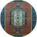 Round Oriental Light Blue Industrial Rug, urb2152lblu