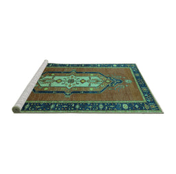 Sideview of Machine Washable Oriental Turquoise Industrial Area Rugs, wshurb2152turq