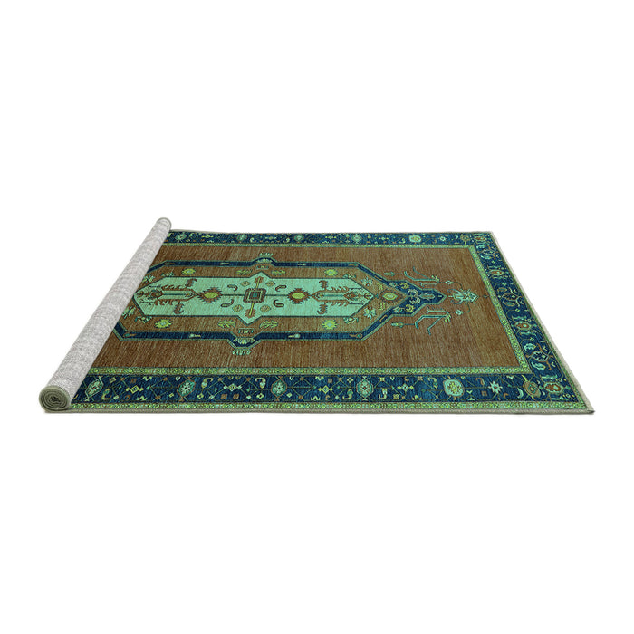 Sideview of Machine Washable Oriental Turquoise Industrial Area Rugs, wshurb2152turq