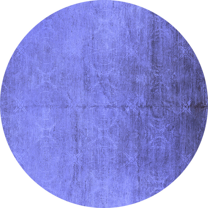 Round Machine Washable Oriental Blue Industrial Rug, wshurb2153blu