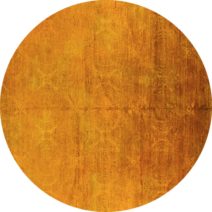 Round Machine Washable Oriental Yellow Industrial Rug, wshurb2153yw