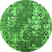 Round Machine Washable Oriental Green Industrial Area Rugs, wshurb2154grn