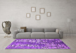 Machine Washable Oriental Purple Industrial Area Rugs in a Living Room, wshurb2154pur