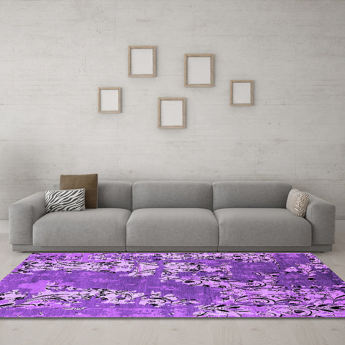 Machine Washable Oriental Purple Industrial Area Rugs in a Living Room, wshurb2154pur