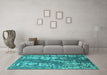 Machine Washable Oriental Turquoise Industrial Area Rugs in a Living Room,, wshurb2154turq