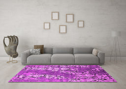 Machine Washable Oriental Pink Industrial Rug in a Living Room, wshurb2154pnk