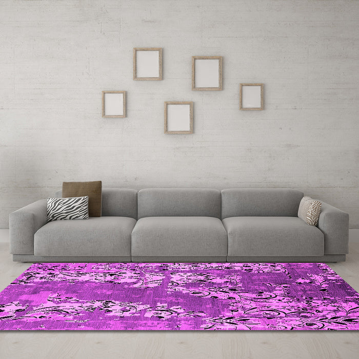 Machine Washable Oriental Pink Industrial Rug in a Living Room, wshurb2154pnk