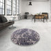 Round Mid-Century Modern Purple Oriental Rug in a Office, urb2154