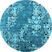 Round Machine Washable Oriental Light Blue Industrial Rug, wshurb2154lblu