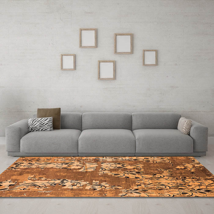 Machine Washable Oriental Orange Industrial Area Rugs in a Living Room, wshurb2154org
